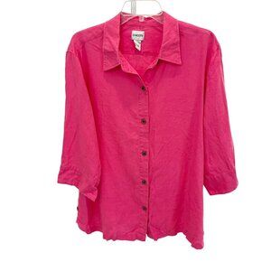 Chicos's Pink Linen Button Down Long Sleeve Shirt Lagenlook Coastal - Size 3, XL